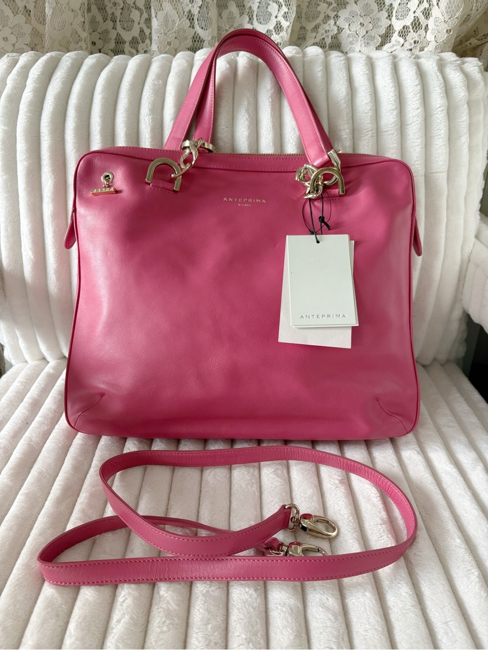 Rare Anteprima Milano Pink Leather 2 Way Crossbody Shoulder Bag Briefcase